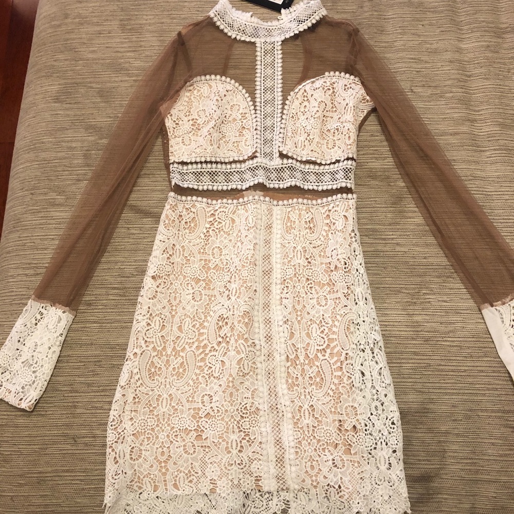 Lace and mesh mini dress